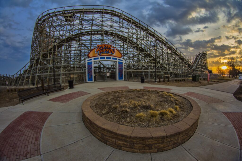 The entrance to the Zippin Pippin roller coaster at Bay Beach.