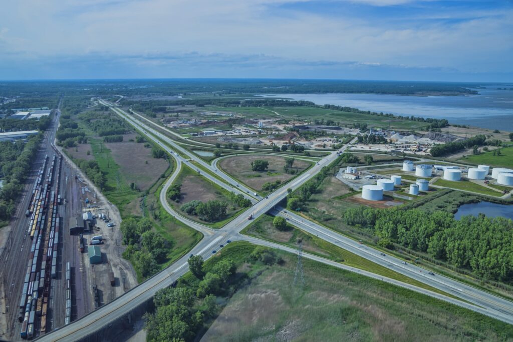 Aerial view of the Highway 41 corridor and interchange in Green Bay.